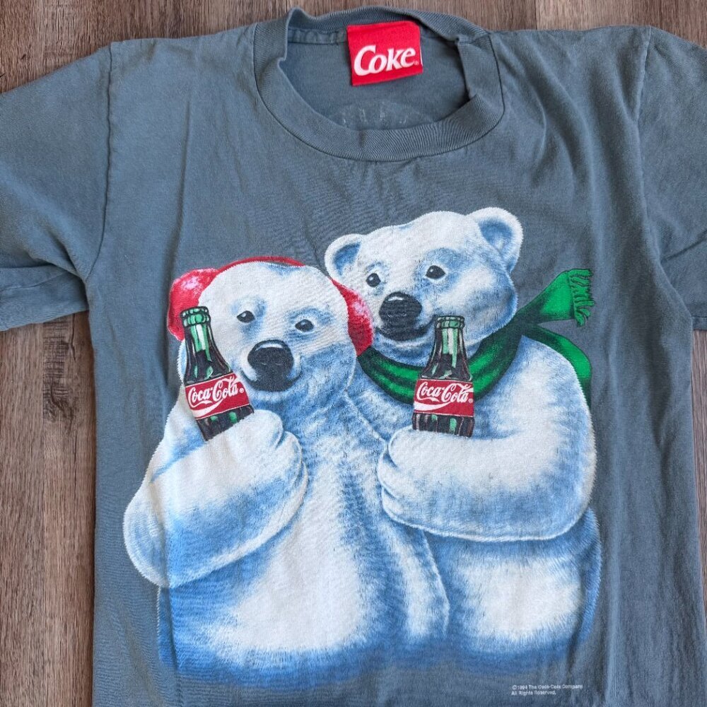 Vintage 1994 Coca-Cola Polar Bear T-Shirt - size womens small kids xl - Picture 2 of 5